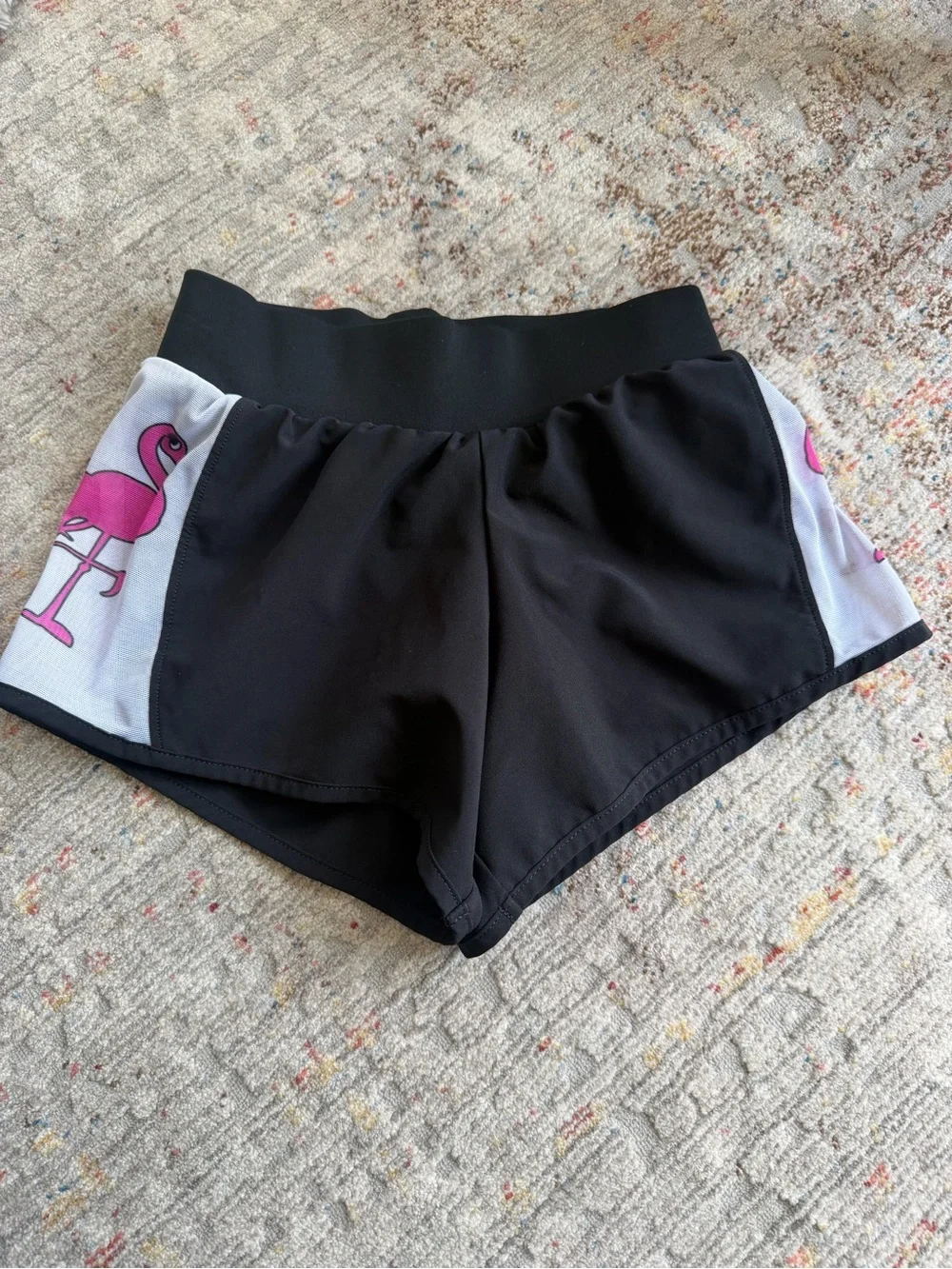 Varsity Spirit Cheer Shorts with Pink Flamingo Panels, size M